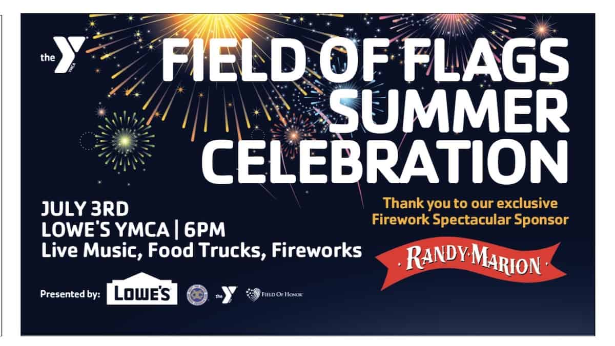 Fireworks and Field of Flags at Lowe's YMCA in Mooresville Charlotte