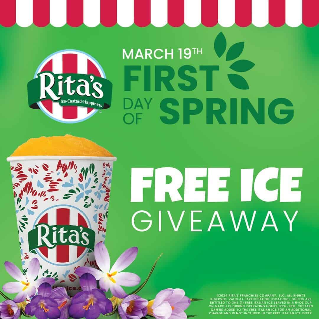Free ice at Rita's for first day of spring March 19 Charlotte On