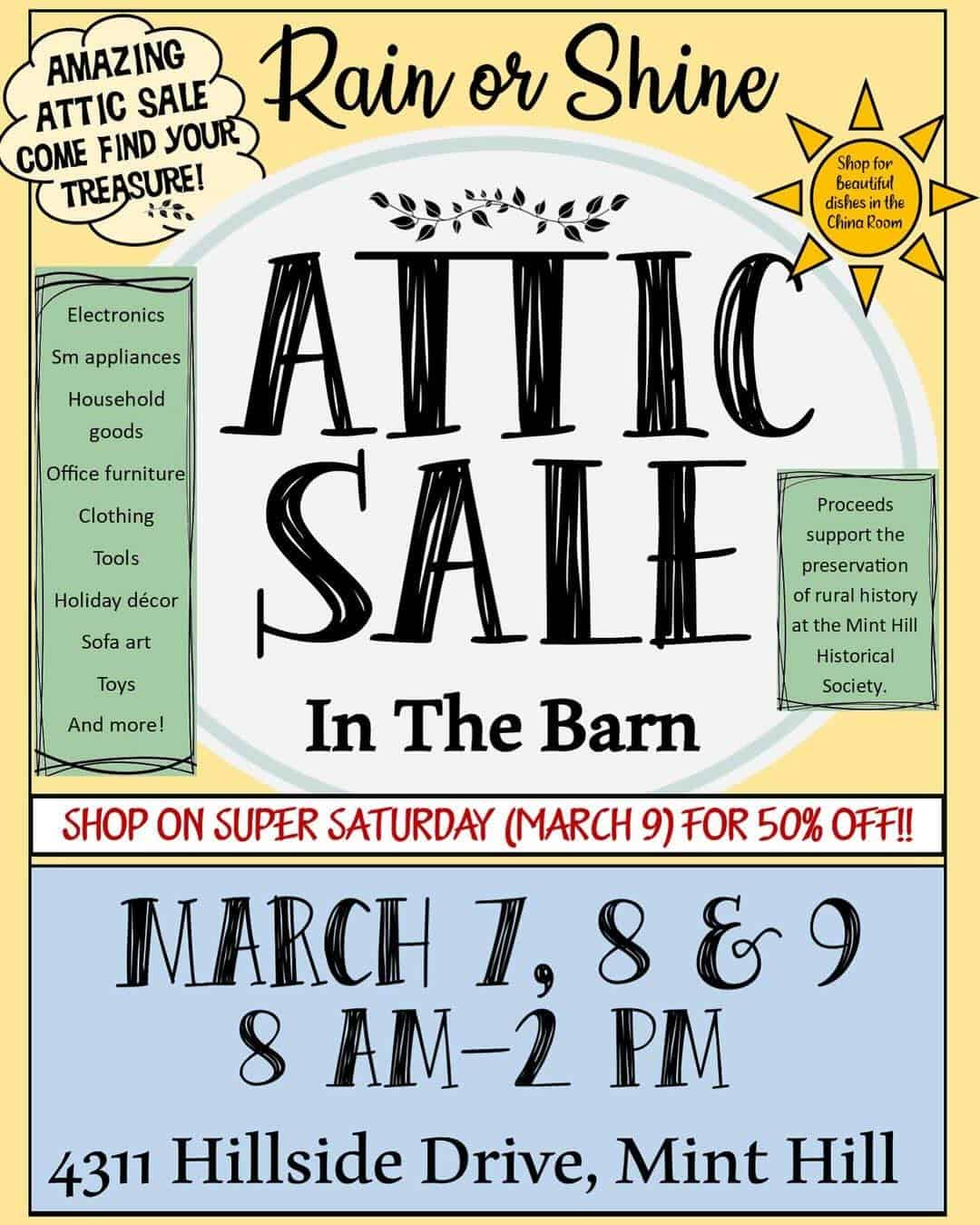 Attic Sale At Carl J Mcewen Historic Village March 7-9 - Charlotte On 